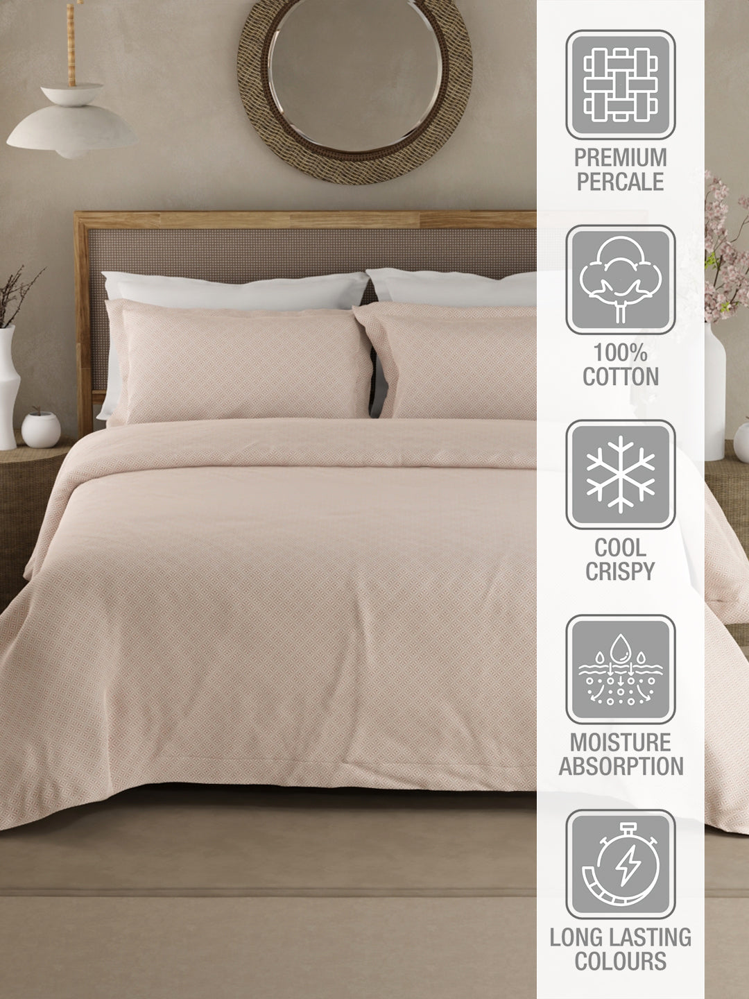 Cottage Garden 100% Cotton 300 TC King Bedsheet with 2 Pillow Covers - White Printed