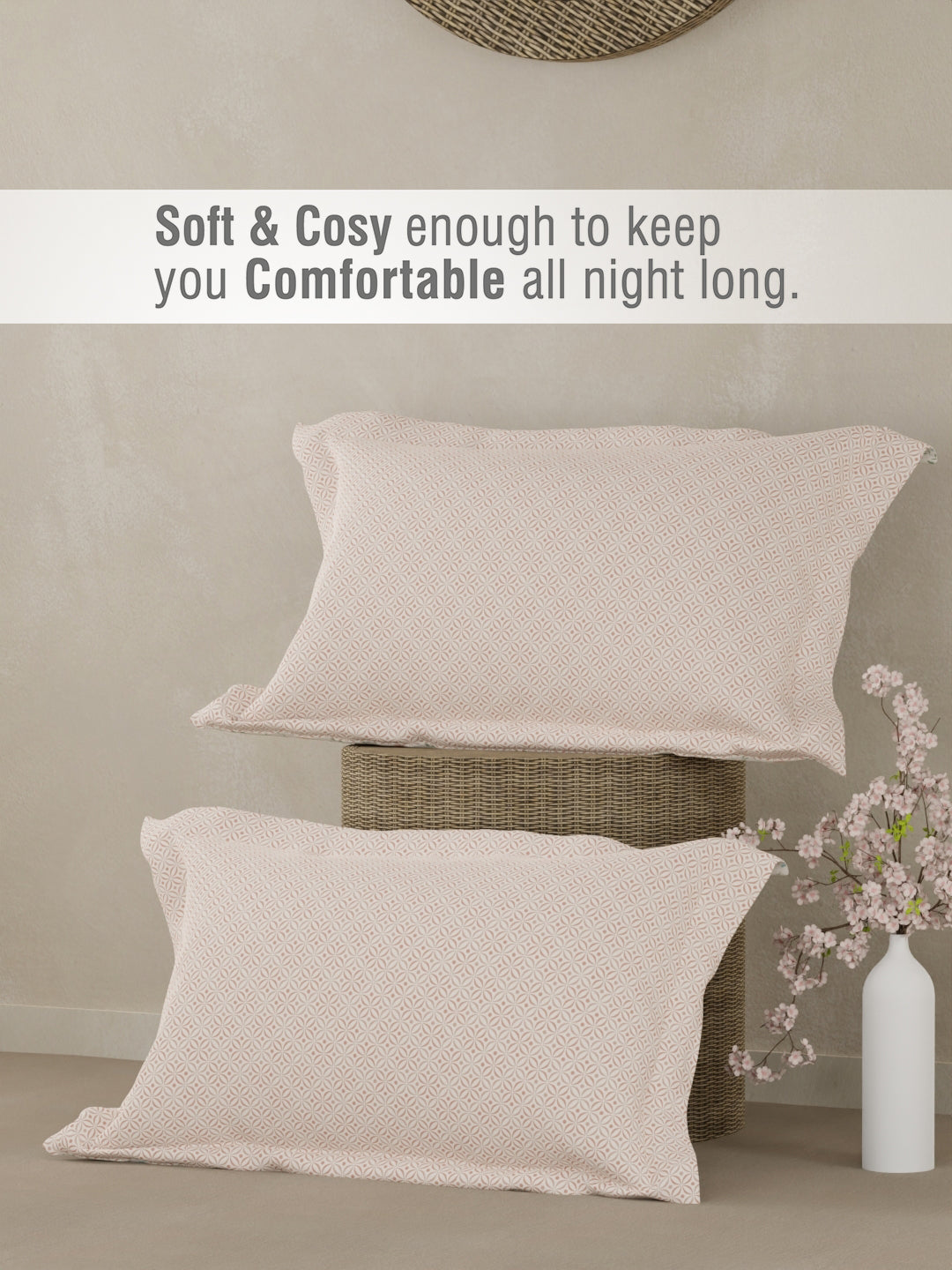 Cottage Garden 100% Cotton 300 TC King Bedsheet with 2 Pillow Covers - White Printed