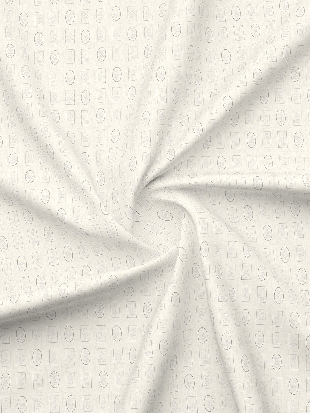 Cottage Garden 100% Cotton 300 TC King Bedsheet with 2 Pillow Covers - White & Grey Geometrical Print