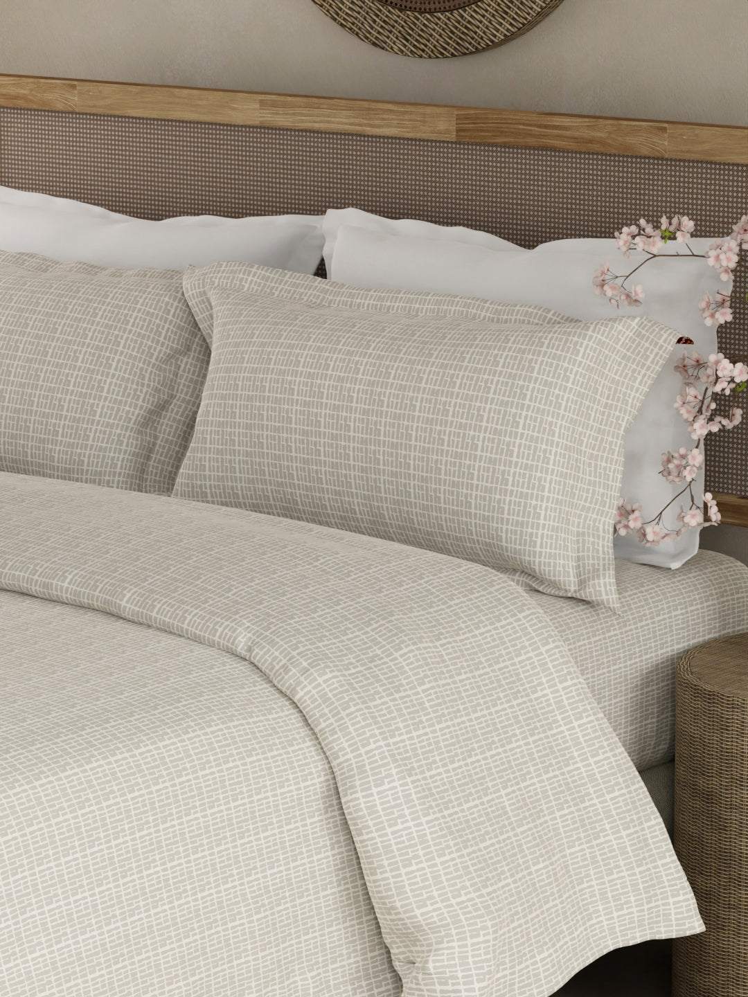 Cottage Garden 100% Cotton 300 TC King Bedsheet with 2 Pillow Covers - Grey Printed