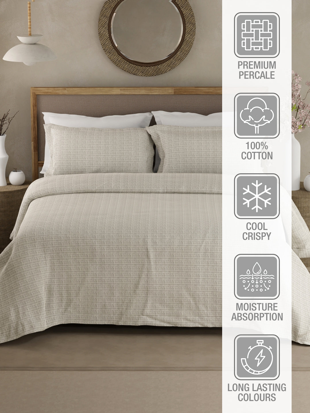100% Cotton 300 TC King Bedsheet with 2 Pillow Covers - Grey Printed, Cottage Garden