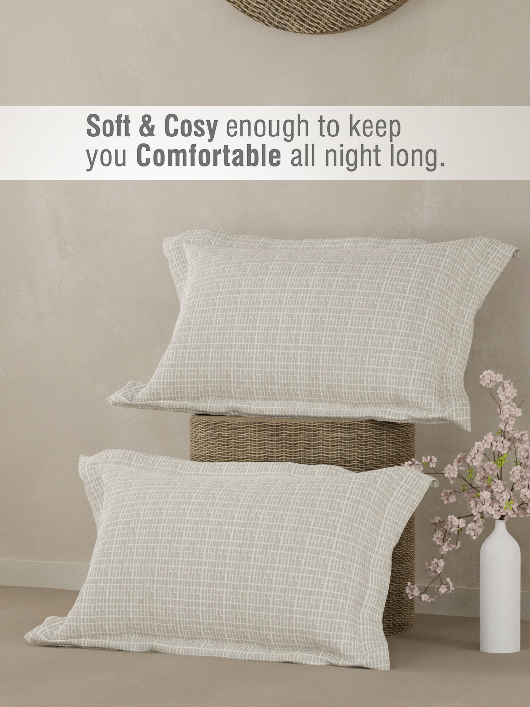 Cottage Garden 100% Cotton 300 TC King Bedsheet with 2 Pillow Covers - Grey Printed