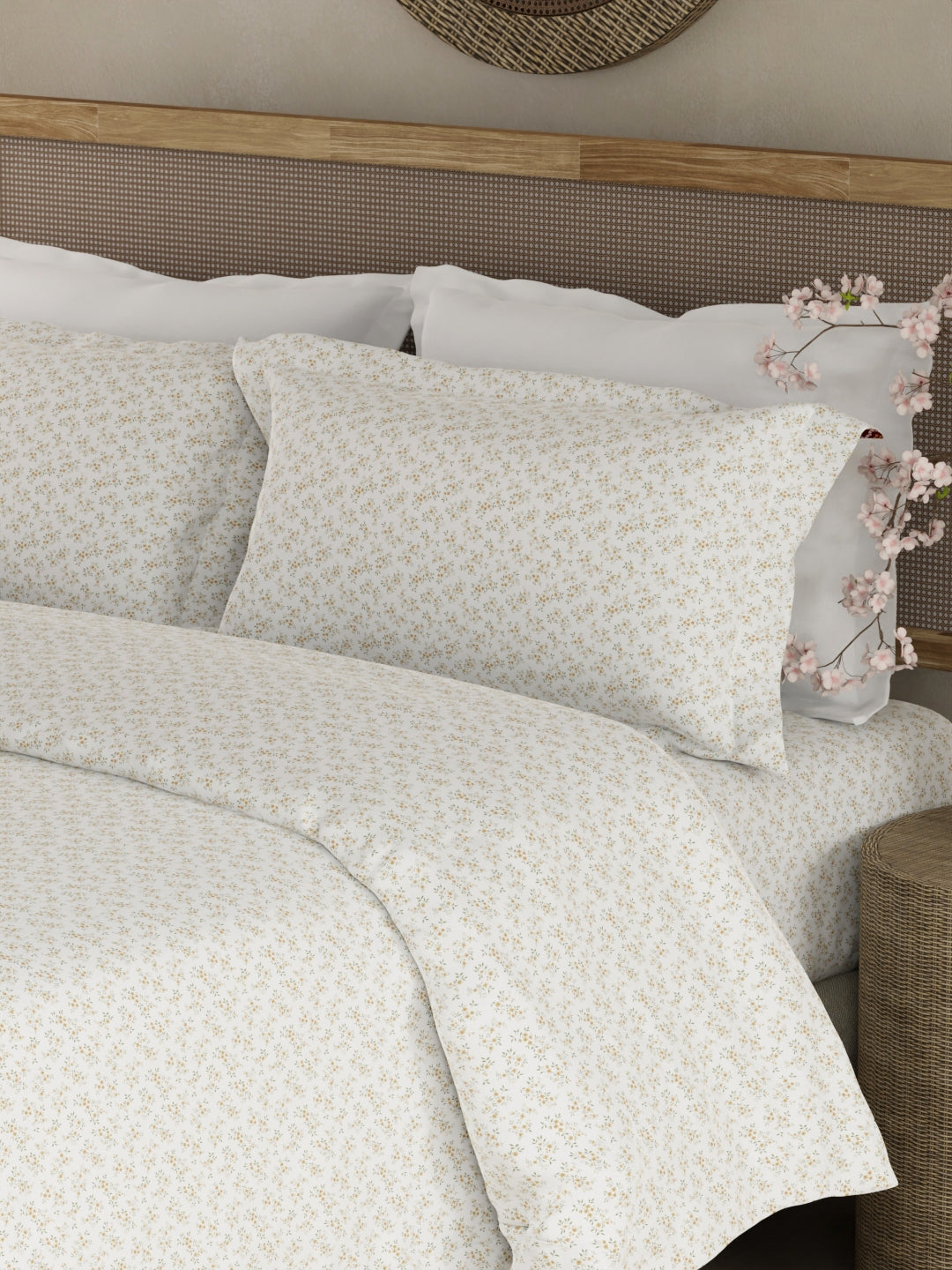 Cottage Garden 100% Cotton 300 TC King Bedsheet with 2 Pillow Covers - White Floral