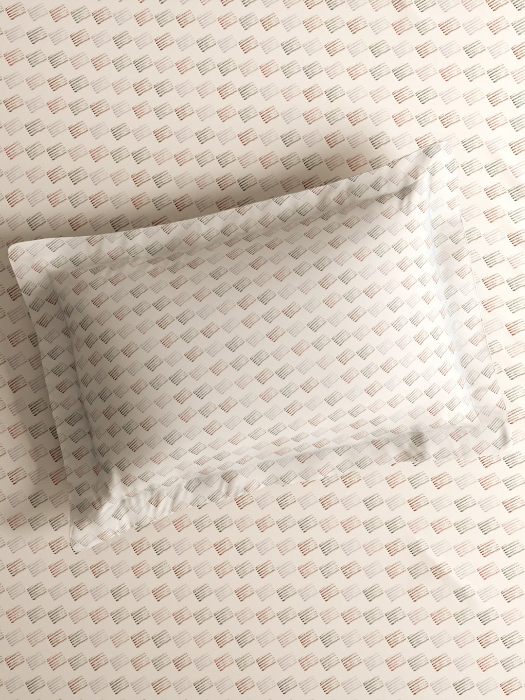 100% Cotton 300 TC King Bedsheet with 2 Pillow Covers - White Geometrical Print, Cottage Garden