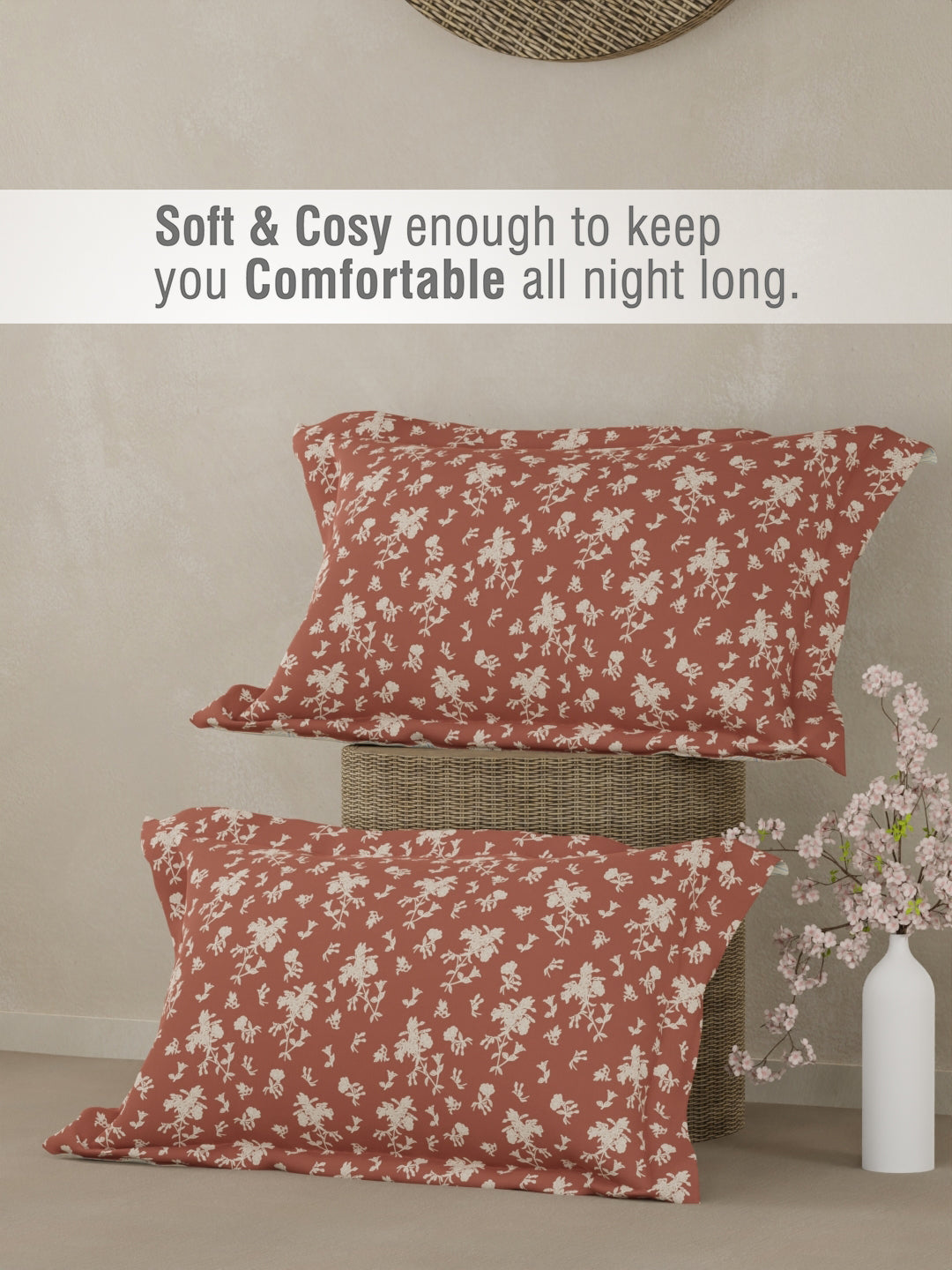 Cottage Garden 100% Cotton 300 TC King Bedsheet with 2 Pillow Covers - Brown & White Floral