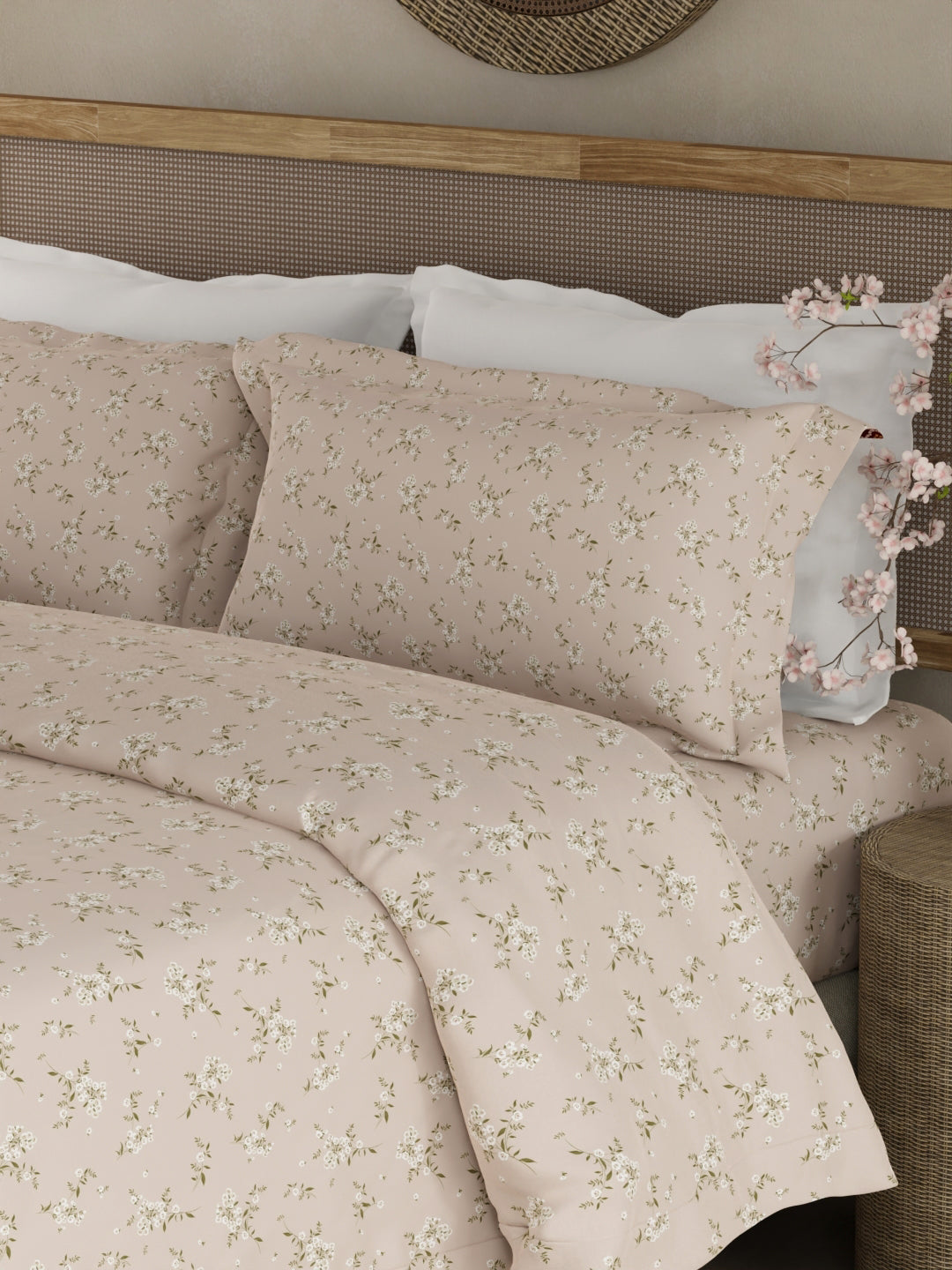 Cottage Garden 100% Cotton 300 TC King Bedsheet with 2 Pillow Covers - Purple Floral