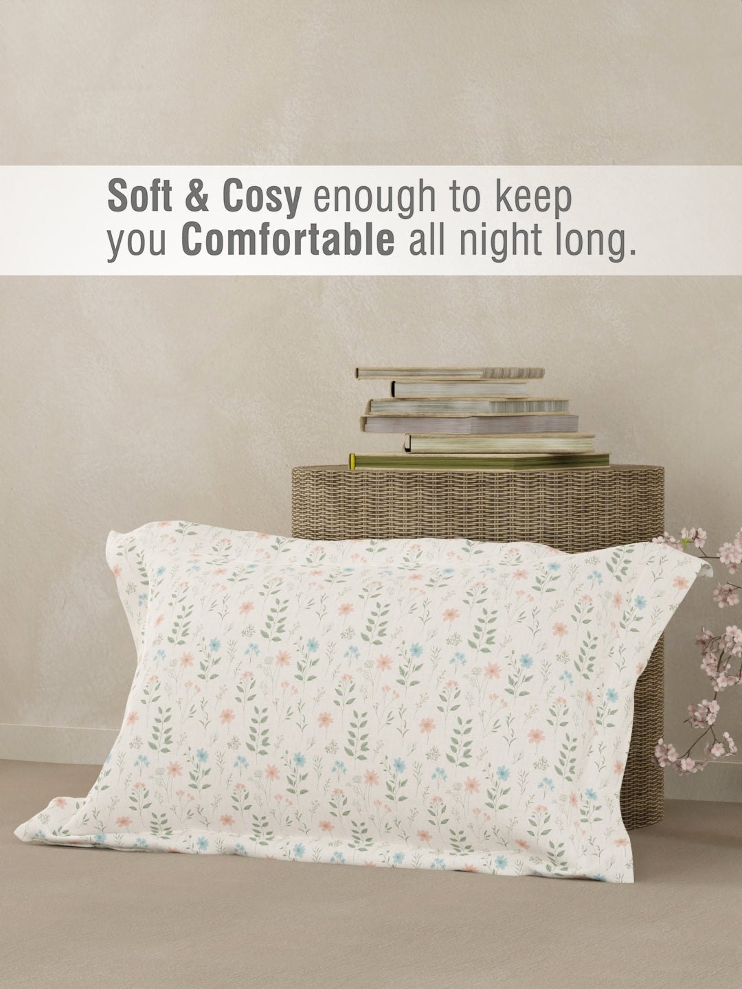 Cottage Garden 100% Cotton 300 TC Single Bedsheet with 1 Pillow Cover - Pink Floral