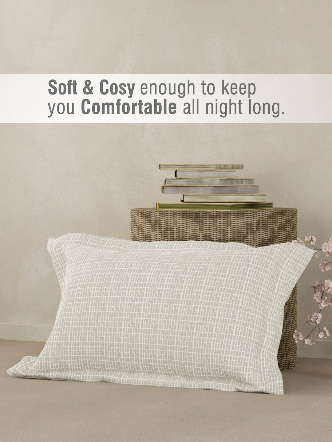 Cottage Garden 100% Cotton 300 TC Single Bedsheet with 1 Pillow Cover - Grey Geometrical Print