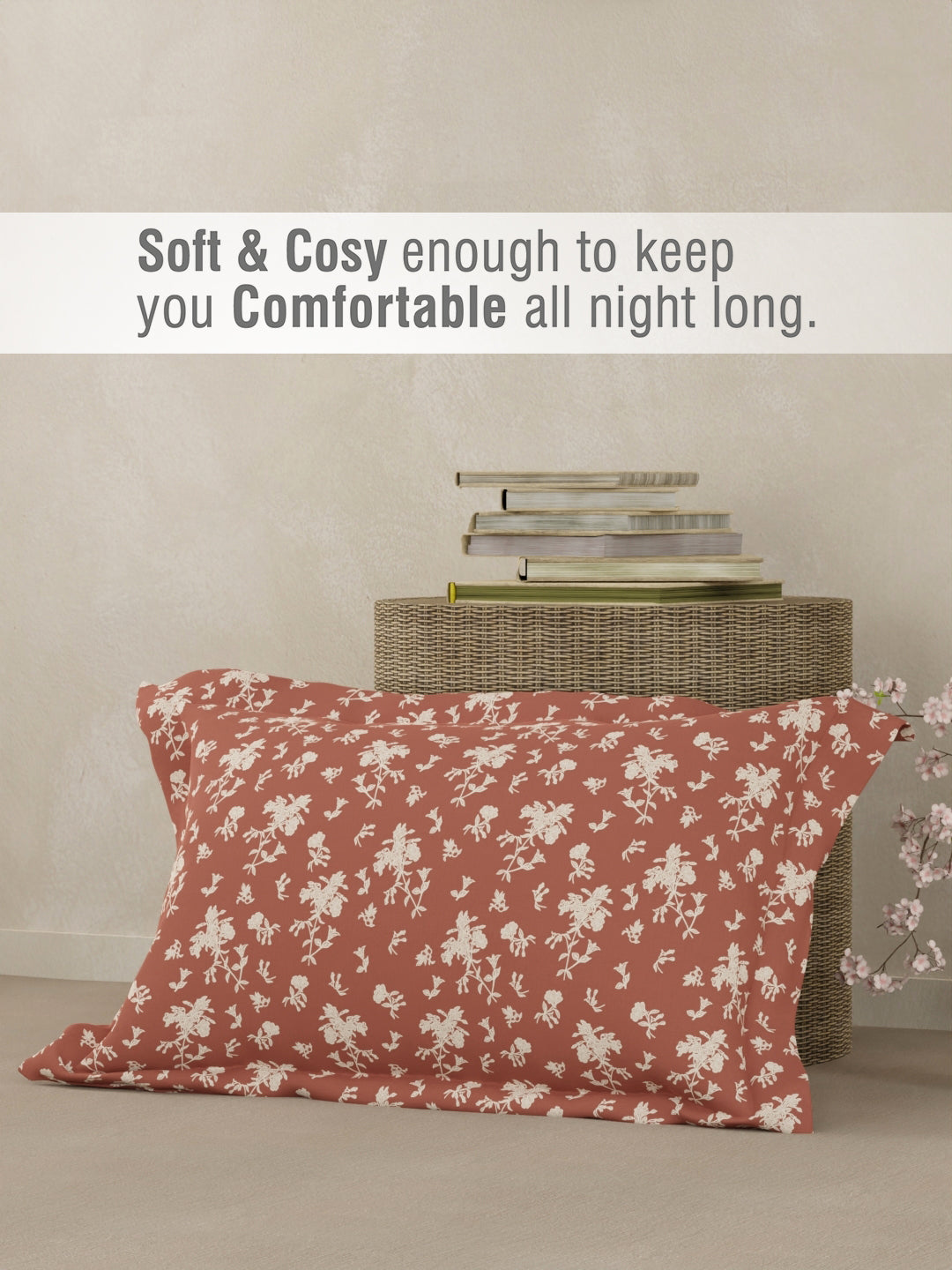 Cottage Garden 100% Cotton 300 TC Single Bedsheet with 1 Pillow Cover - Brown & White Floral