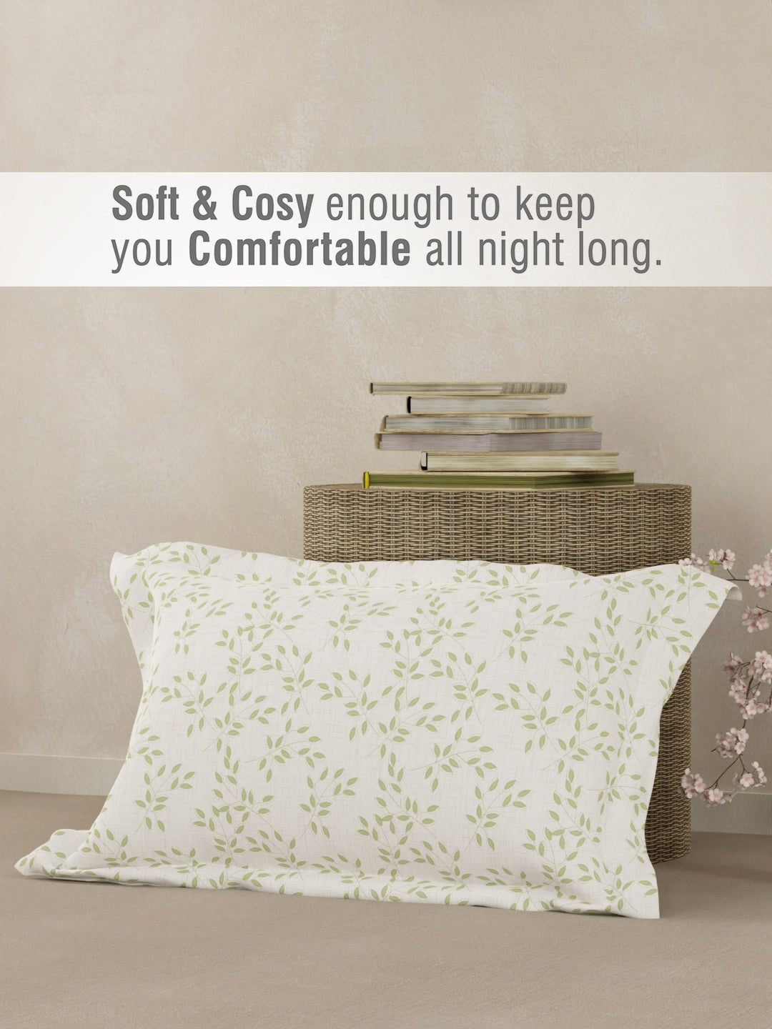 Cottage Garden 100% Cotton 300 TC Single Bedsheet with 1 Pillow Cover - Green & White Floral