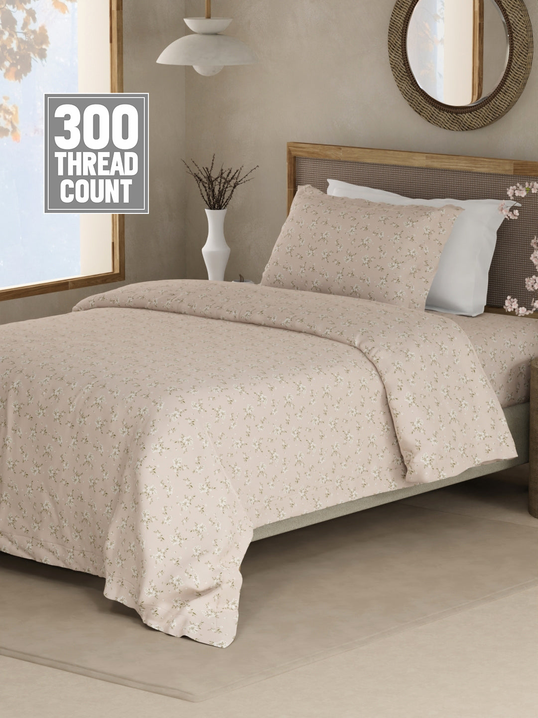 Cottage Garden 100% Cotton 300 TC Single Bedsheet with 1 Pillow Cover - Purple Floral