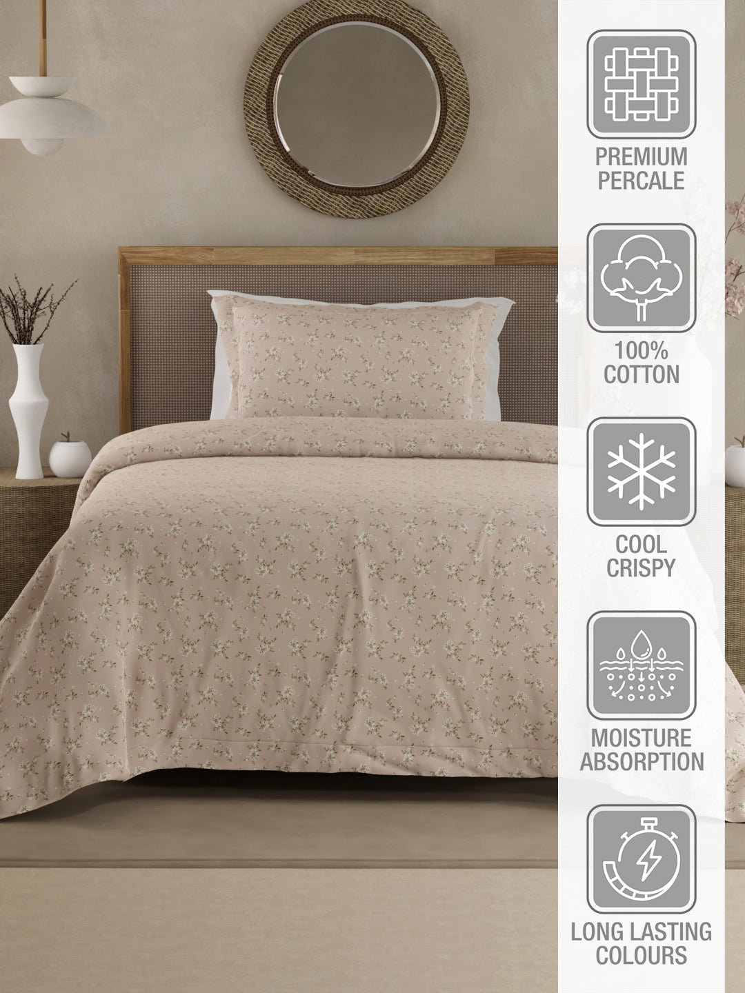 Cottage Garden 100% Cotton 300 TC Single Bedsheet with 1 Pillow Cover - Purple Floral