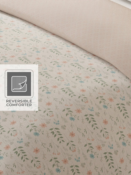 Cottage Garden 100% Cotton 300 TC Grey Printed Double Reversible Comforter - Pack of 1 (108 L x 90 W inches)