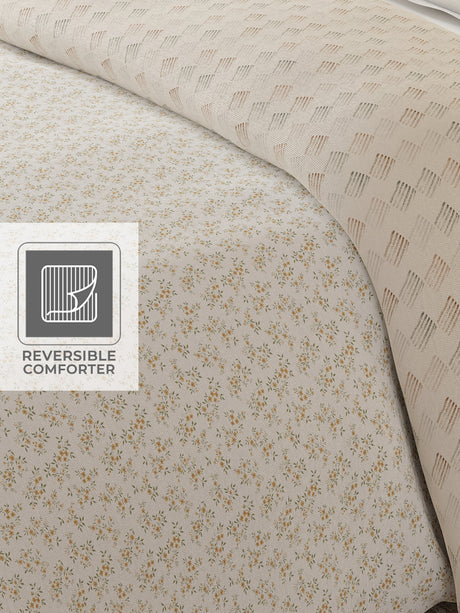 Cottage Garden 100% Cotton 300 TC Grey & White Printed Single Reversible Comforter - Pack of 1 (88 L x 60 W inches)