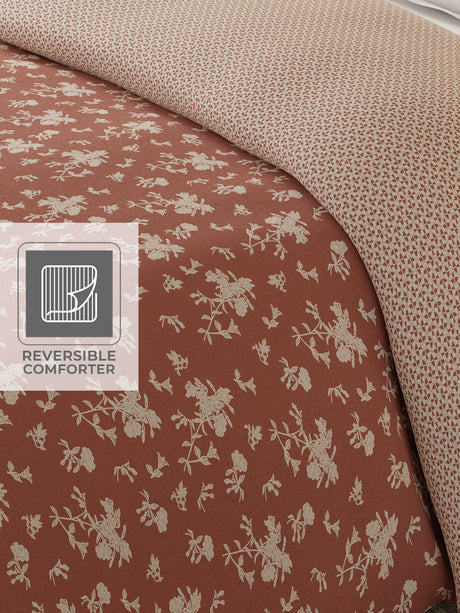 Cottage Garden 100% Cotton 300 TC Brown & White Printed Single Reversible Comforter - Pack of 1 (88 L x 60 W inches)