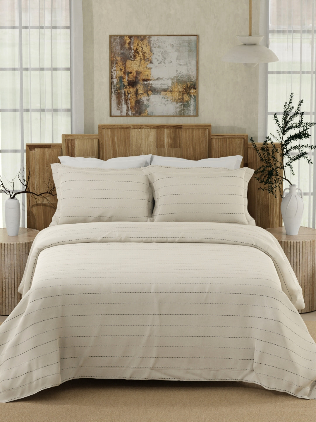 100% Cotton 300 TC White Digitally Printed Super King Bedsheet with 2 Pillow Covers - Gardenia Augusta