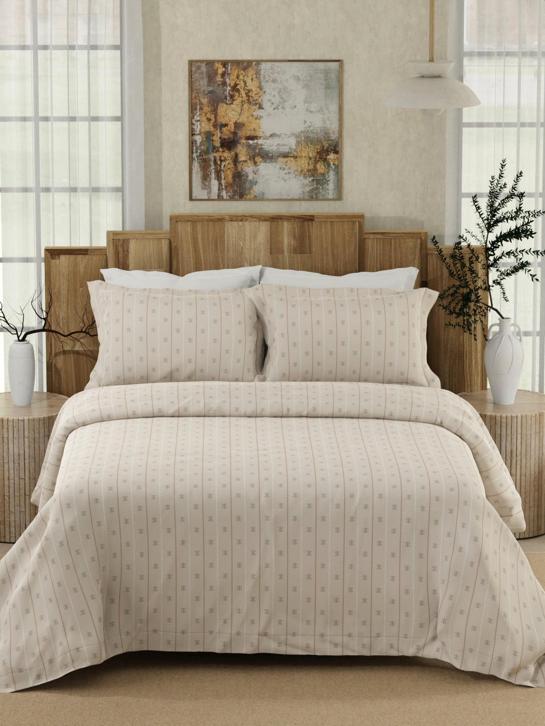 Gardenia Augusta 100% Cotton 300 TC Grey Digitally Printed Super King Bedsheet with 2 Pillow Covers