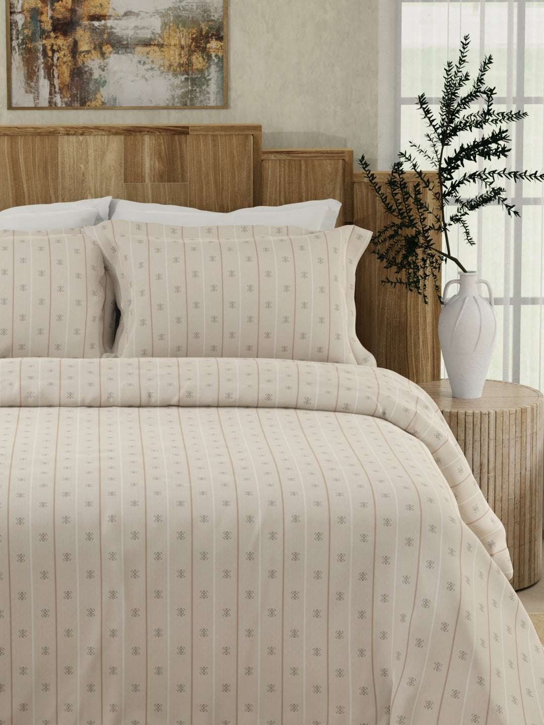 Gardenia Augusta 100% Cotton 300 TC Grey Digitally Printed Super King Bedsheet with 2 Pillow Covers