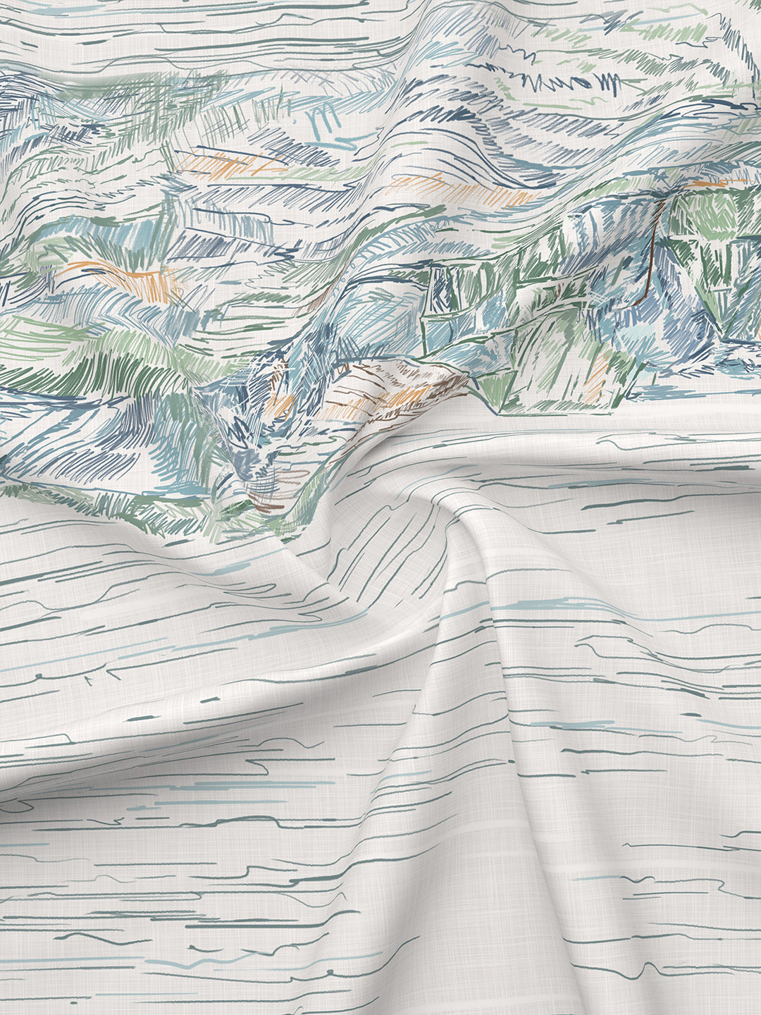 100% Cotton 300 TC White & Blue Digitally Printed King Bedsheet with 2 Pillow Covers - Gardenia Augusta