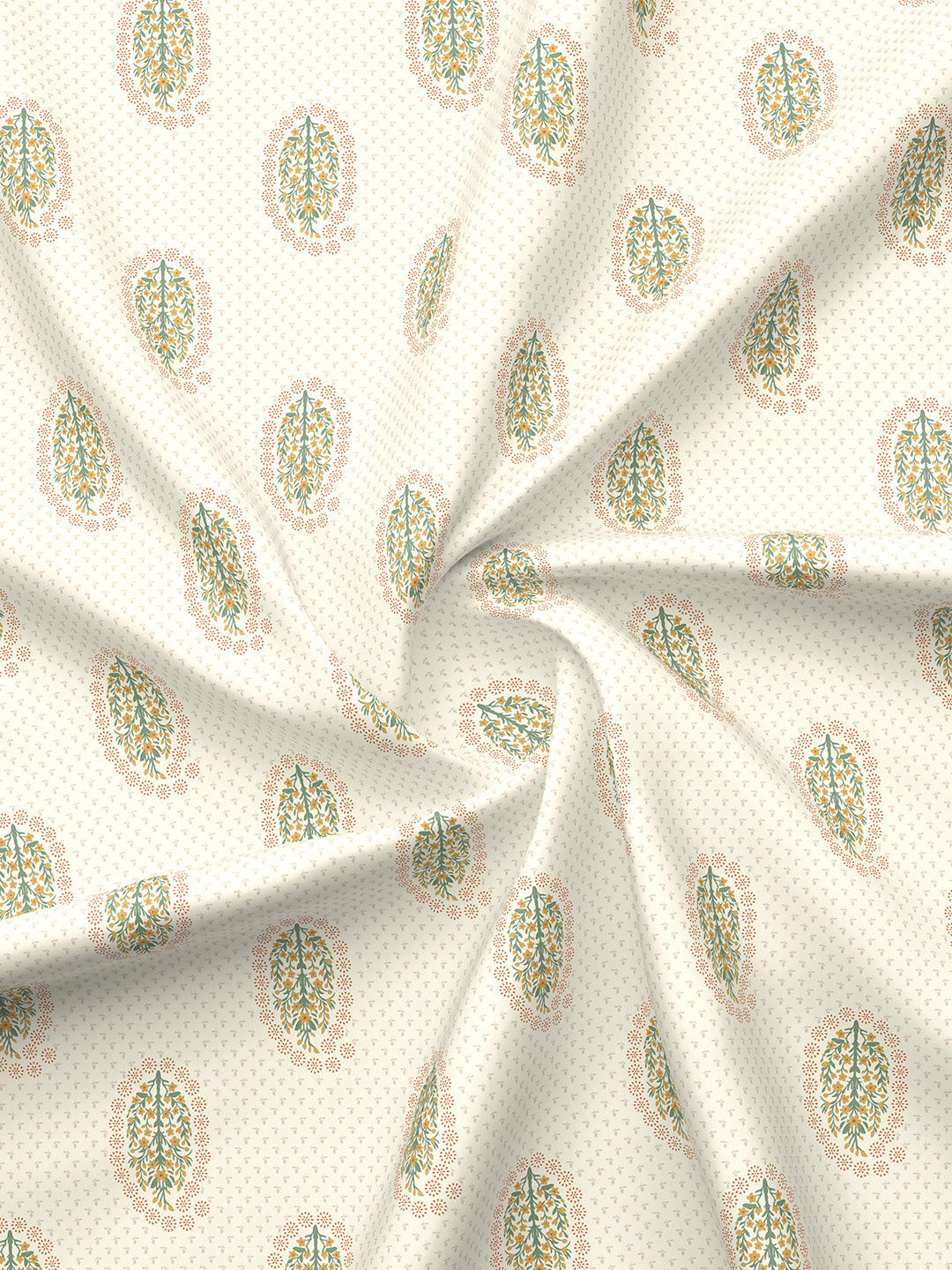 100% Kasturi Cotton King Bedsheet Set, 200 TC Cream Floral, Indo Musk