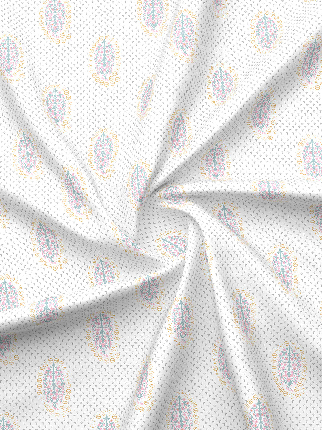 Indo Musk 100% Kasturi Cotton 200 TC White & Grey Floral King Bedsheet with 2 Pillow Covers