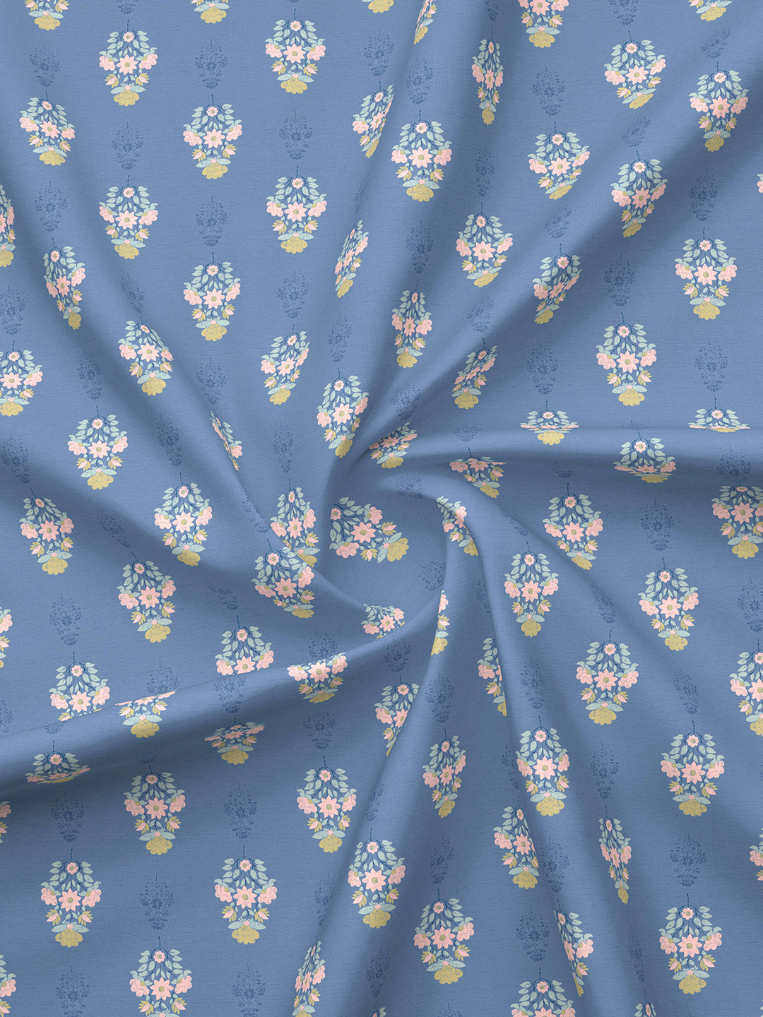 Indo Musk 100% Kasturi Cotton 200 TC Blue Floral King Bedsheet with 2 Pillow Covers