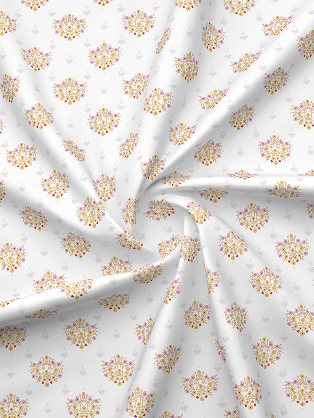 Indo Musk 100% Kasturi Cotton 200 TC White, Yellow & Pink Floral King Bedsheet with 2 Pillow Covers