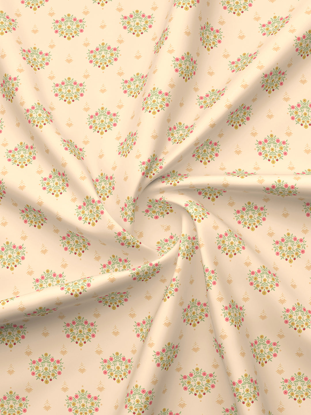 Indo Musk 100% Kasturi Cotton 200 TC Light Yellow Floral King Bedsheet with 2 Pillow Covers