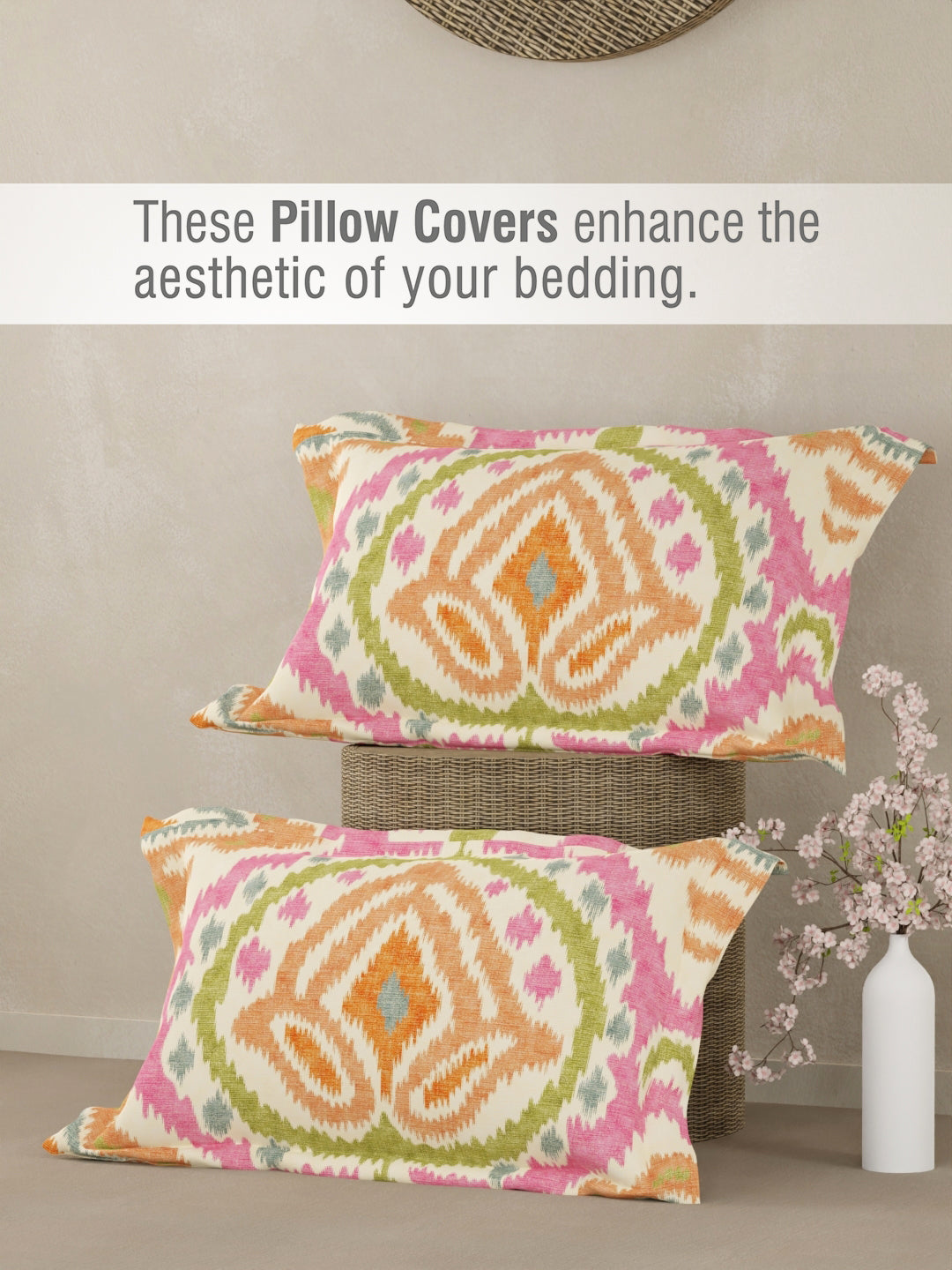 Gardenia Augusta 100% Cotton 300 TC Pink Digitally Printed King Bedsheet with 2 Pillow Covers