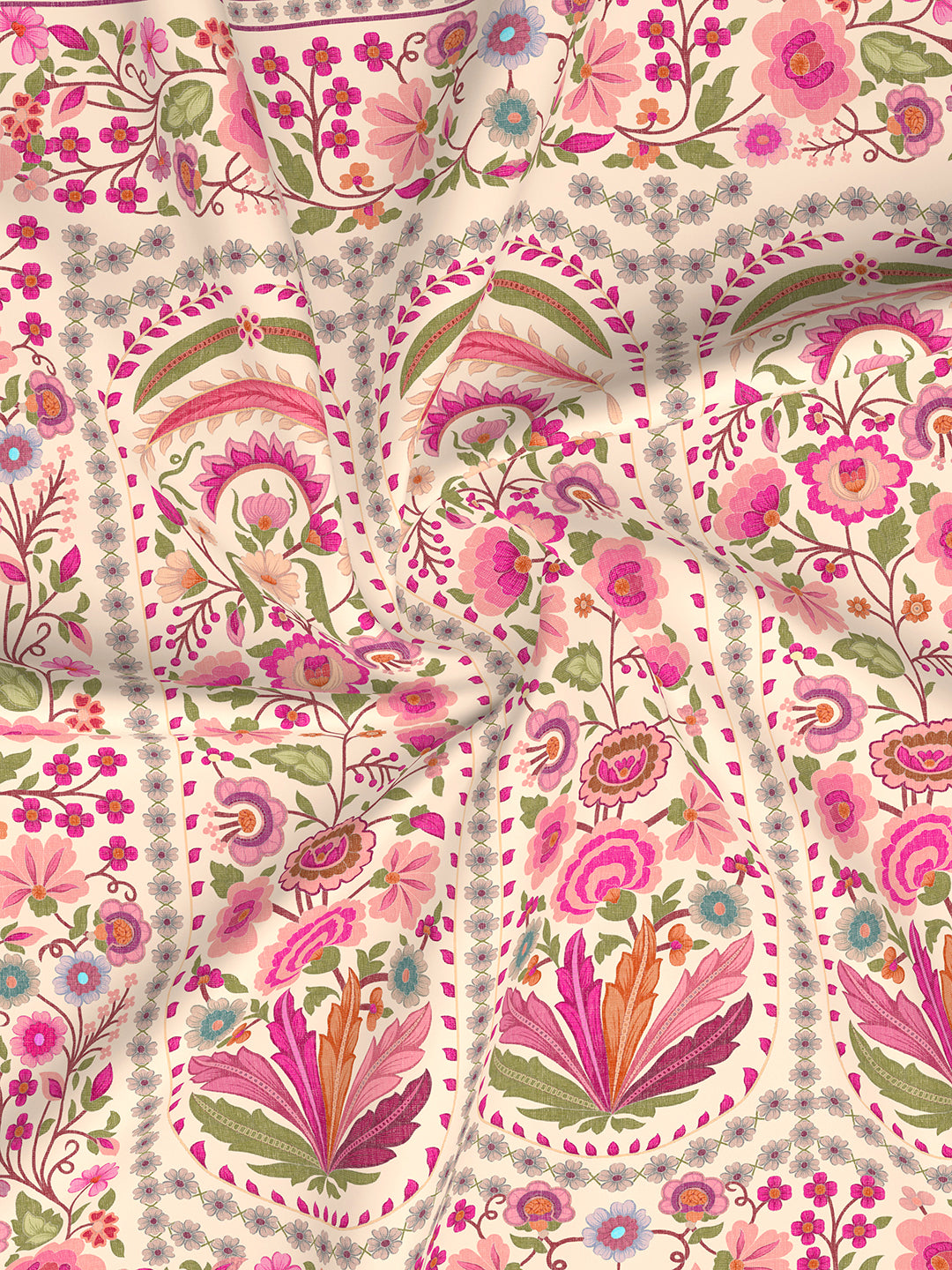 Gardenia Augusta 100% Cotton 300 TC Pink Digitally Printed King Bedsheet with 2 Pillow Covers