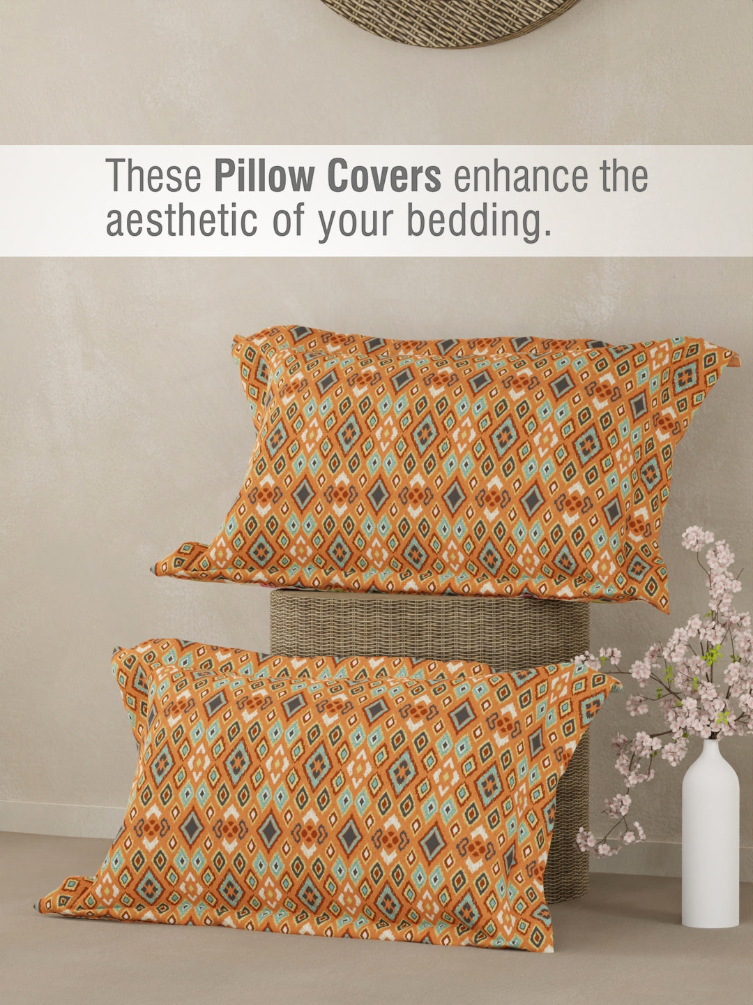 Gardenia Augusta 100% Cotton 300 TC Beige Digitally Printed King Bedsheet with 2 Pillow Covers