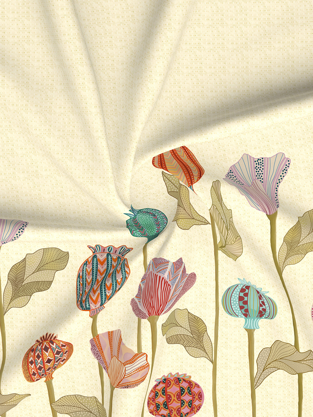 Gardenia Augusta 100% Cotton 300 TC Beige Digitally Printed King Bedsheet with 2 Pillow Covers