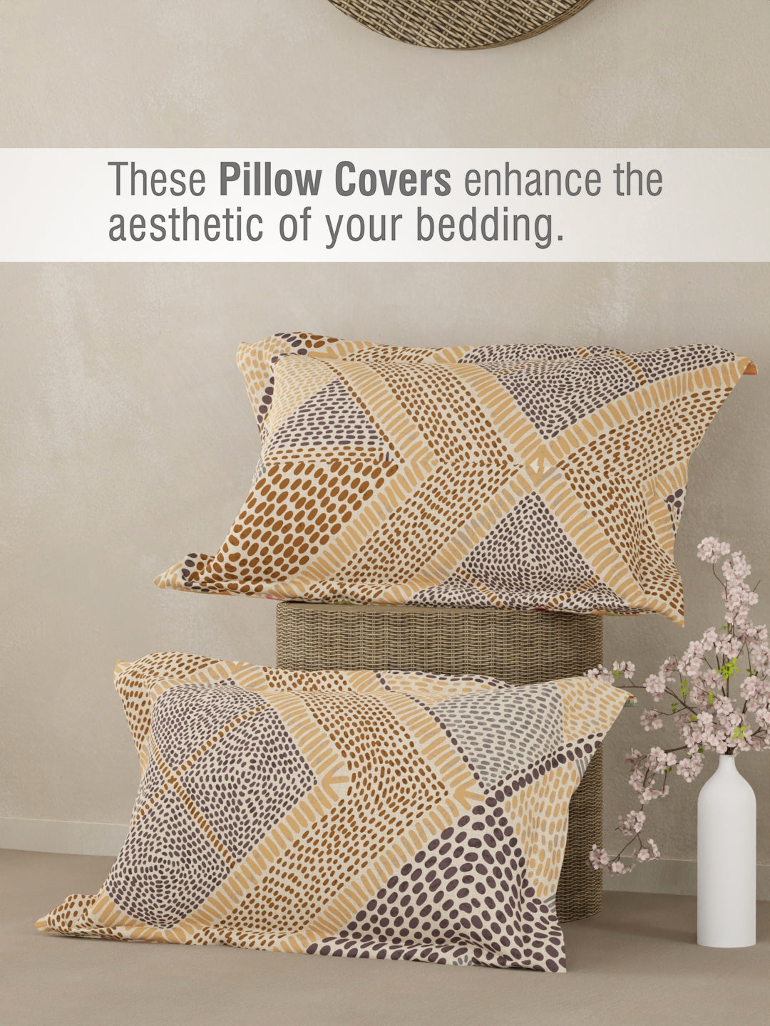 100% Cotton 300 TC Brown Digitally Printed King Bedsheet with 2 Pillow Covers - Gardenia Augusta