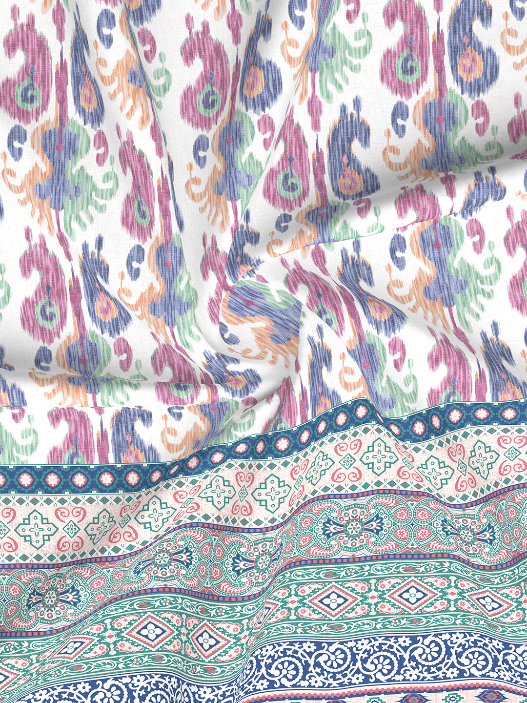 100% Cotton 300 TC Blue Digitally Printed King Bedsheet with 2 Pillow Covers - Gardenia Augusta