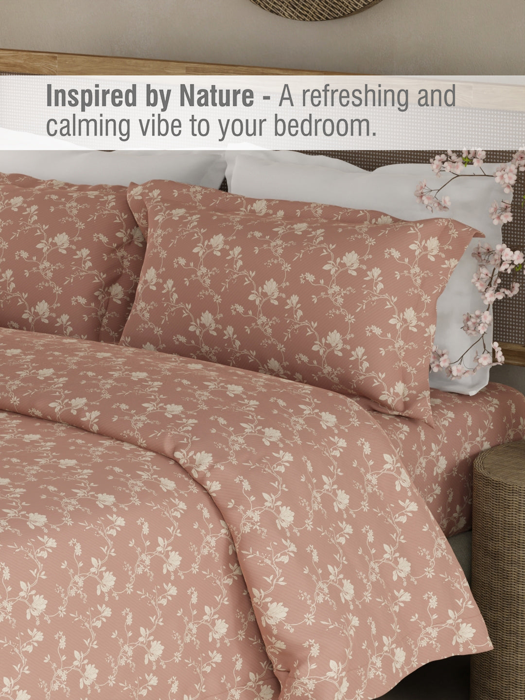 Cottage Garden 100% Organic Cotton 300 TC King Bedsheet with 2 Pillow Covers - Pink Floral