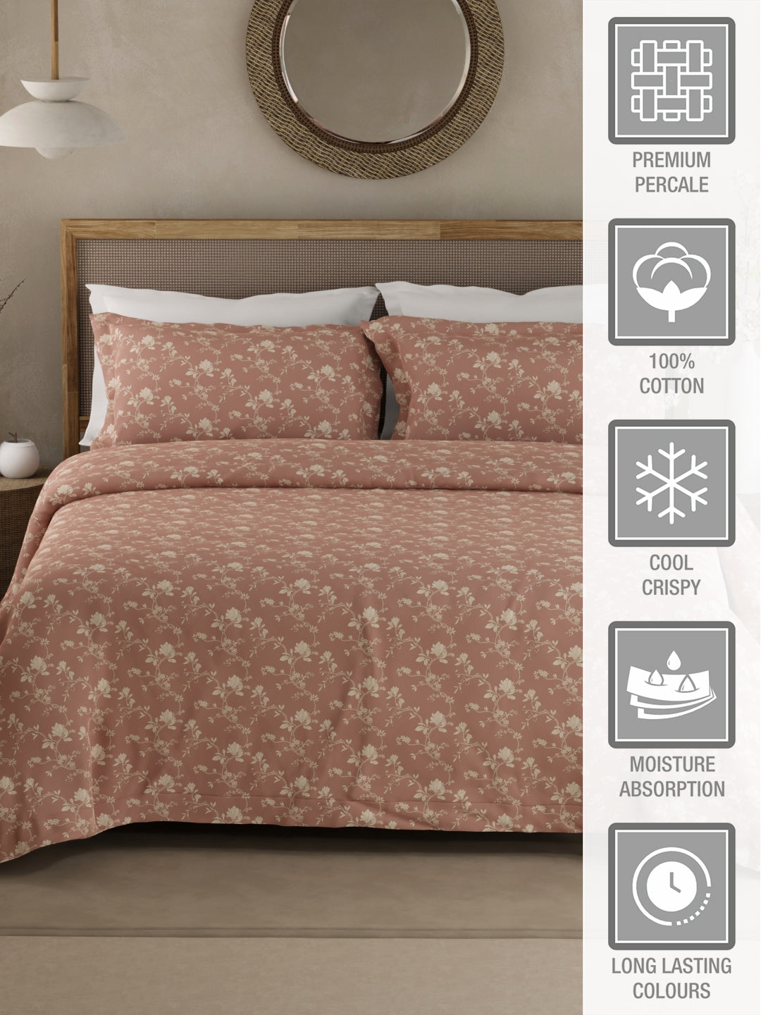 Cottage Garden 100% Organic Cotton 300 TC King Bedsheet with 2 Pillow Covers - Pink Floral