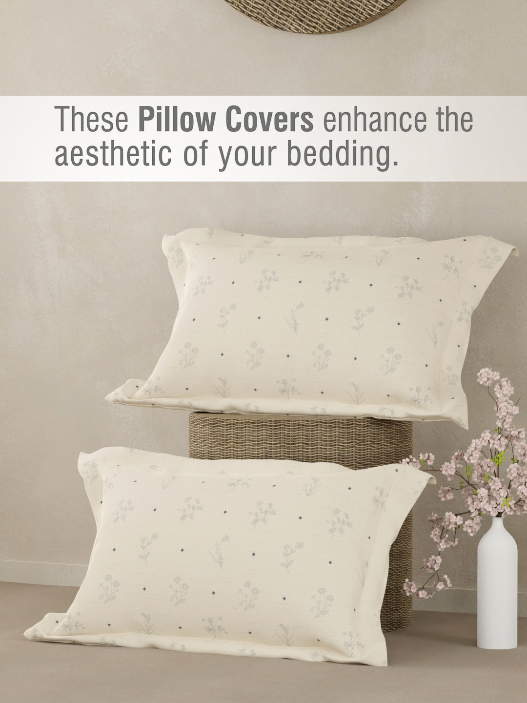 Cottage Garden 100% Organic Cotton 300 TC King Bedsheet with 2 Pillow Covers - Cream & Blue Floral