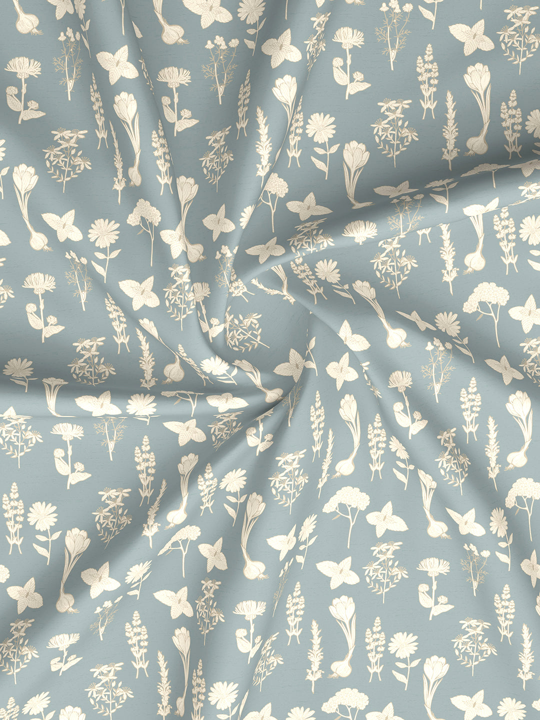 Cottage Garden 100% Organic Cotton 300 TC King Bedsheet with 2 Pillow Covers - Blue & Cream Floral