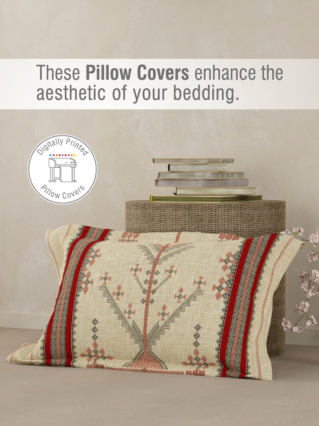 Heritage Walk 100% Egyptian Cotton 200 TC Yellow Ethnic Print Single Bedsheet with 1 Pillow Cover