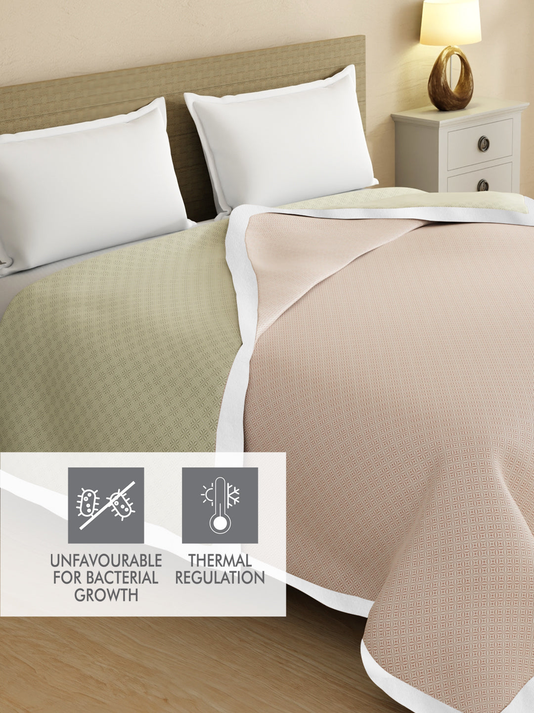 Reversible Double Size Dohar, TENCEL™ 250 TC, Pink & Grey Printed (100 L x 90 W inches), Zen Living