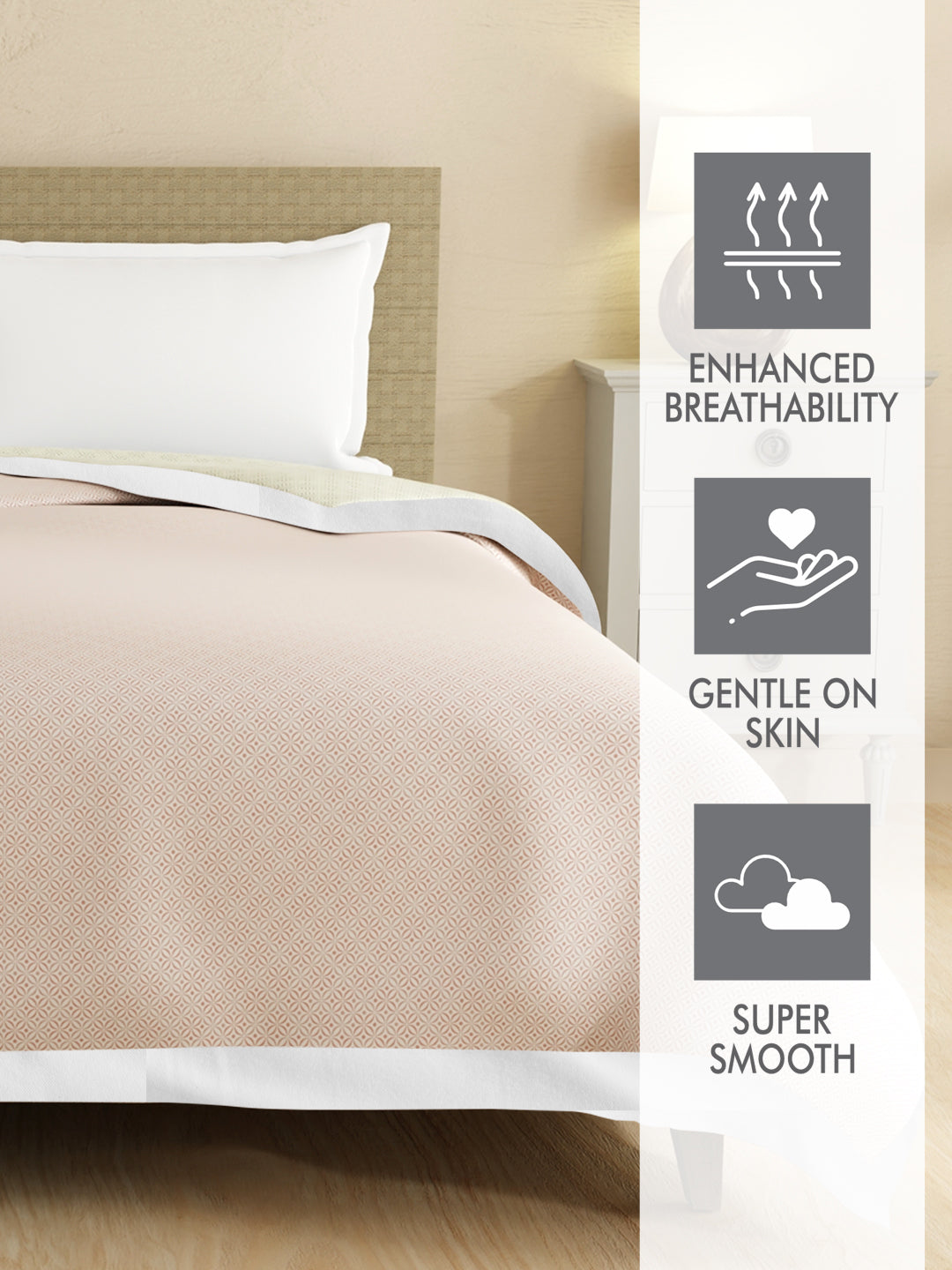 Zen Living TENCEL™ 250 TC Pink & Grey Printed Reversible Double Size Dohar (100 L x 90 W inches)