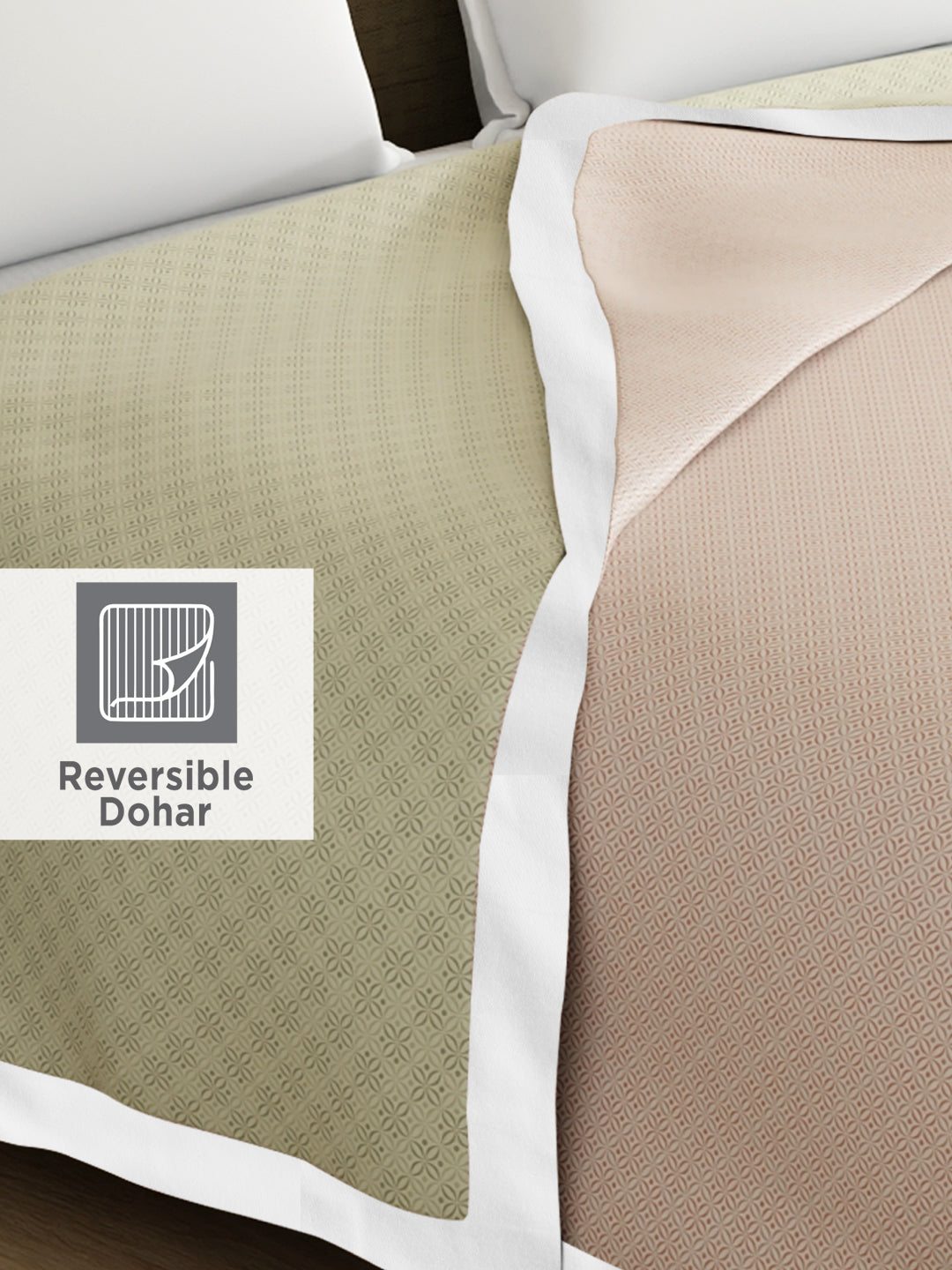 Zen Living TENCEL™ 250 TC Pink & Grey Printed Reversible Double Size Dohar (100 L x 90 W inches)