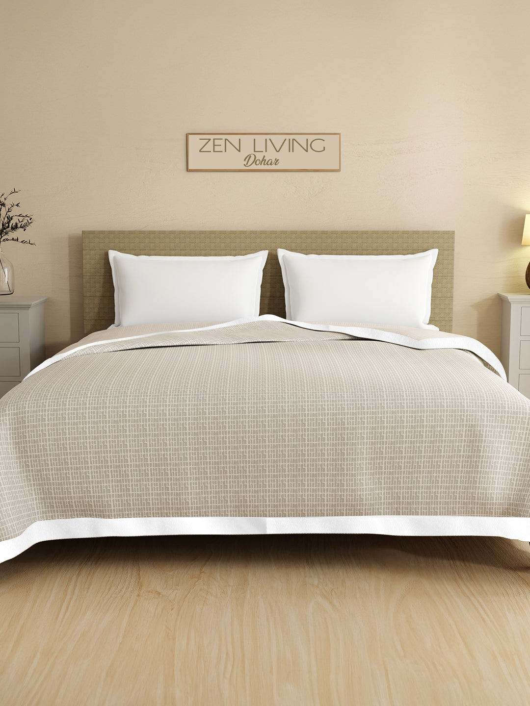 Reversible Double Size Dohar, TENCEL™ 250 TC, Grey Printed (100 L x 90 W inches), Zen Living