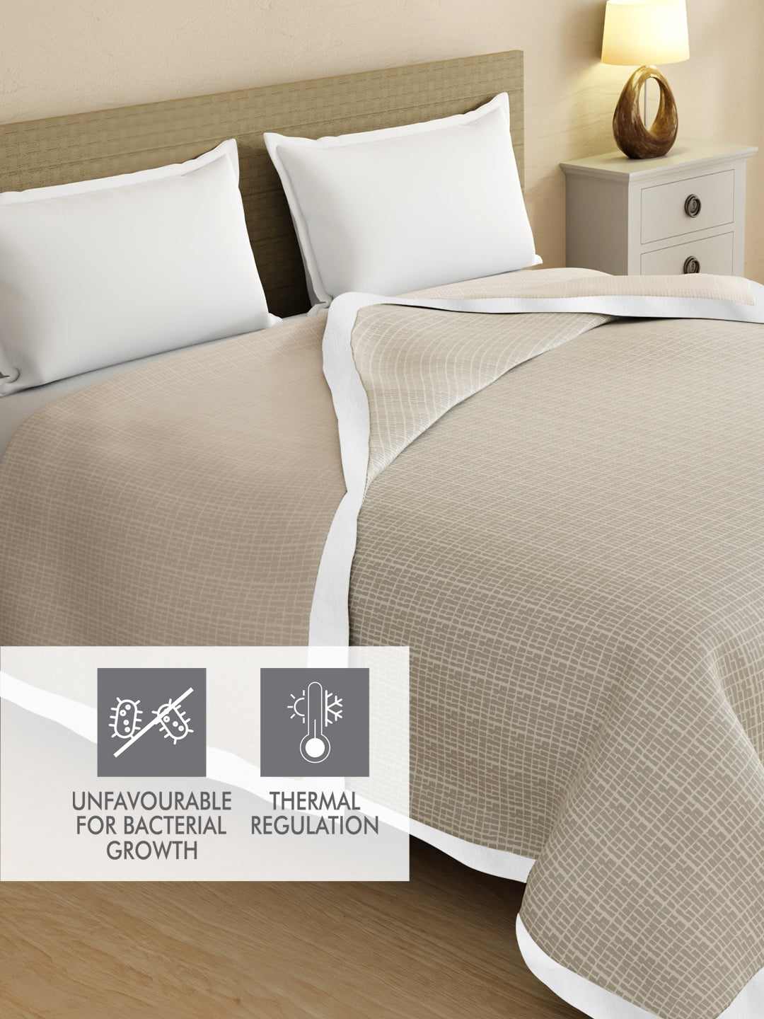 Reversible Double Size Dohar, TENCEL™ 250 TC, Grey Printed (100 L x 90 W inches), Zen Living