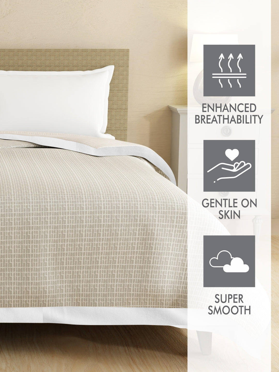 Zen Living TENCEL™ 250 TC Grey Printed Reversible Double Size Dohar (100 L x 90 W inches)