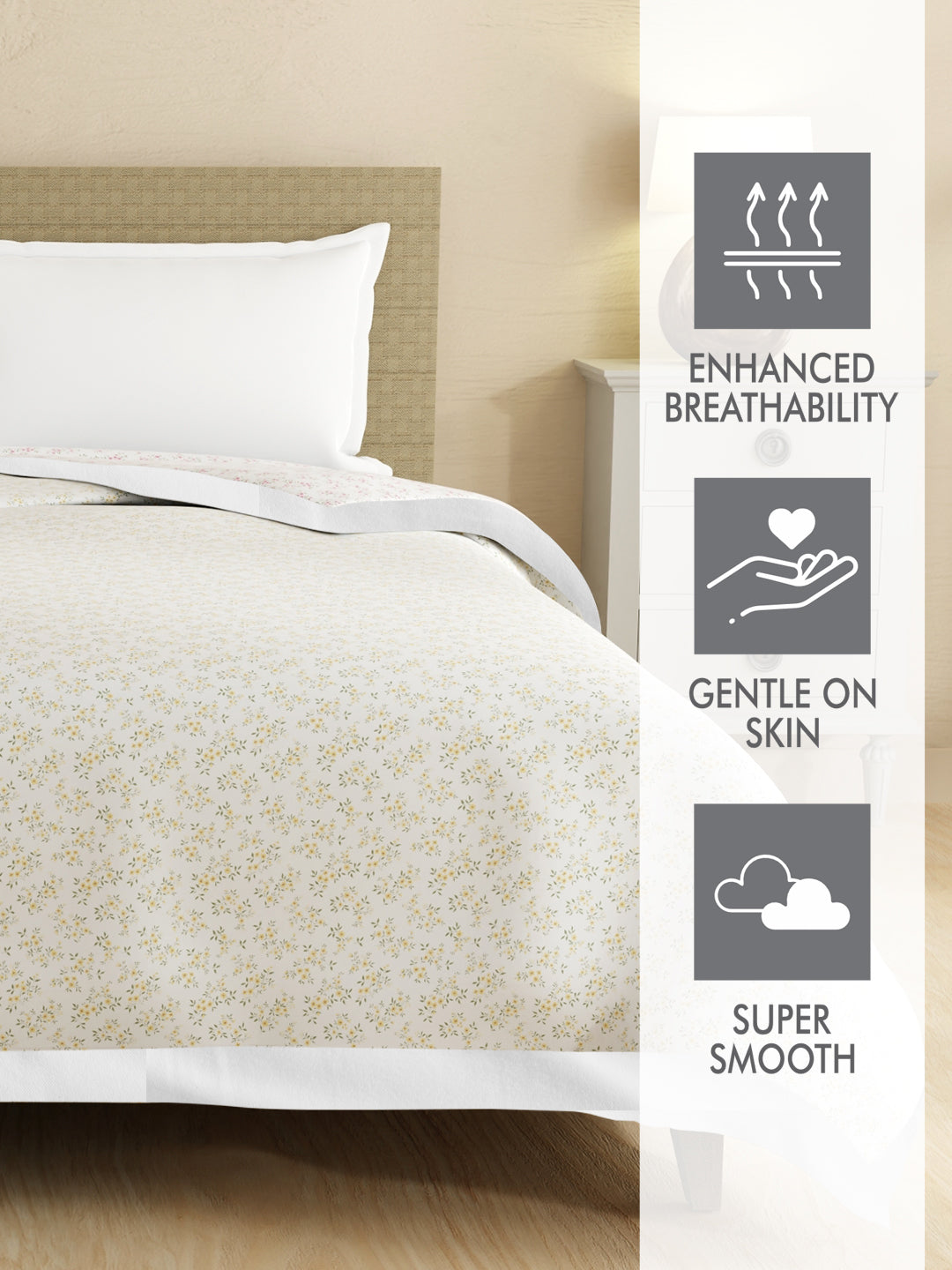 Zen Living TENCEL™ 250 TC Beige & Grey Floral Reversible Double Size Dohar (100 L x 90 W inches)