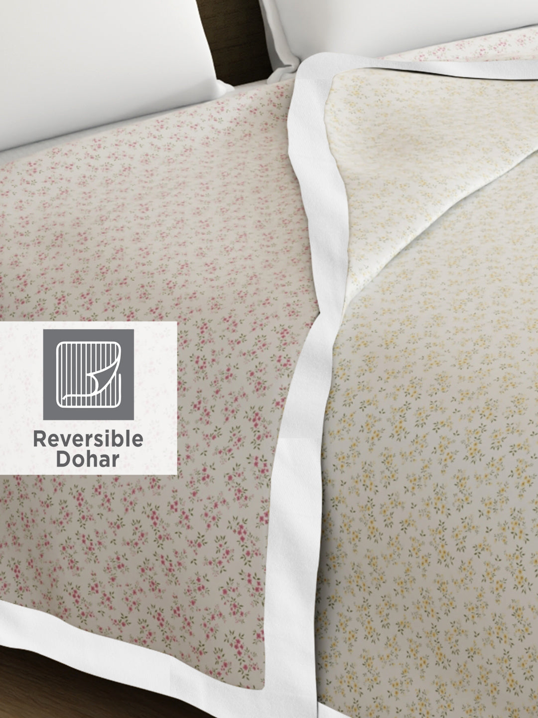 Zen Living TENCEL™ 250 TC Beige & Grey Floral Reversible Double Size Dohar (100 L x 90 W inches)