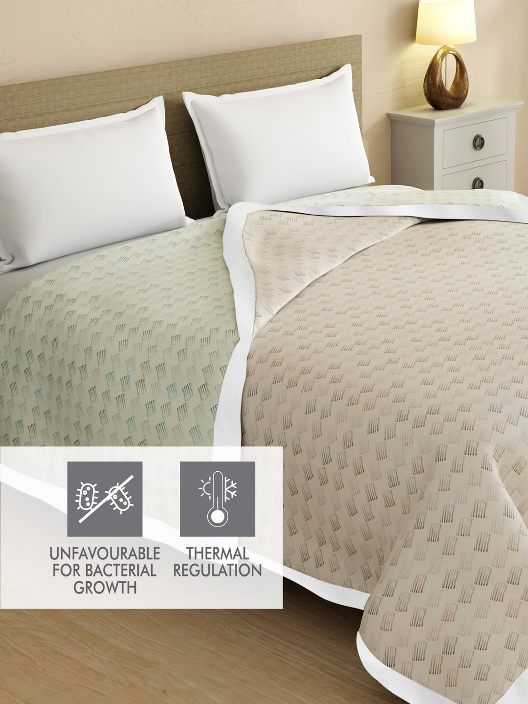 Reversible Double Size Dohar, TENCEL™ 250 TC, Grey & White Printed (100 L x 90 W inches), Zen Living
