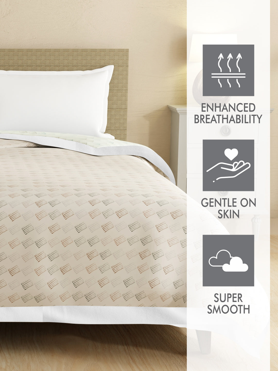 Zen Living TENCEL™ 250 TC Grey & White Printed Reversible Double Size Dohar (100 L x 90 W inches)