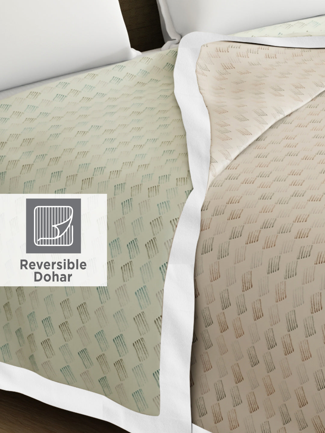 Zen Living TENCEL™ 250 TC Grey & White Printed Reversible Double Size Dohar (100 L x 90 W inches)